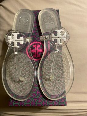 Tory Burch Clear Jelly Thong Sandals with White Logo